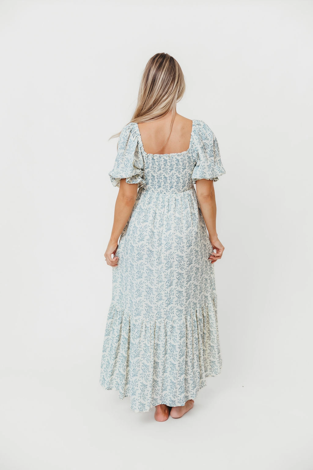 Livvy 100% Cotton Maxi Dress in Blue Foliage - Bump Friendly & Inclusive Sizing