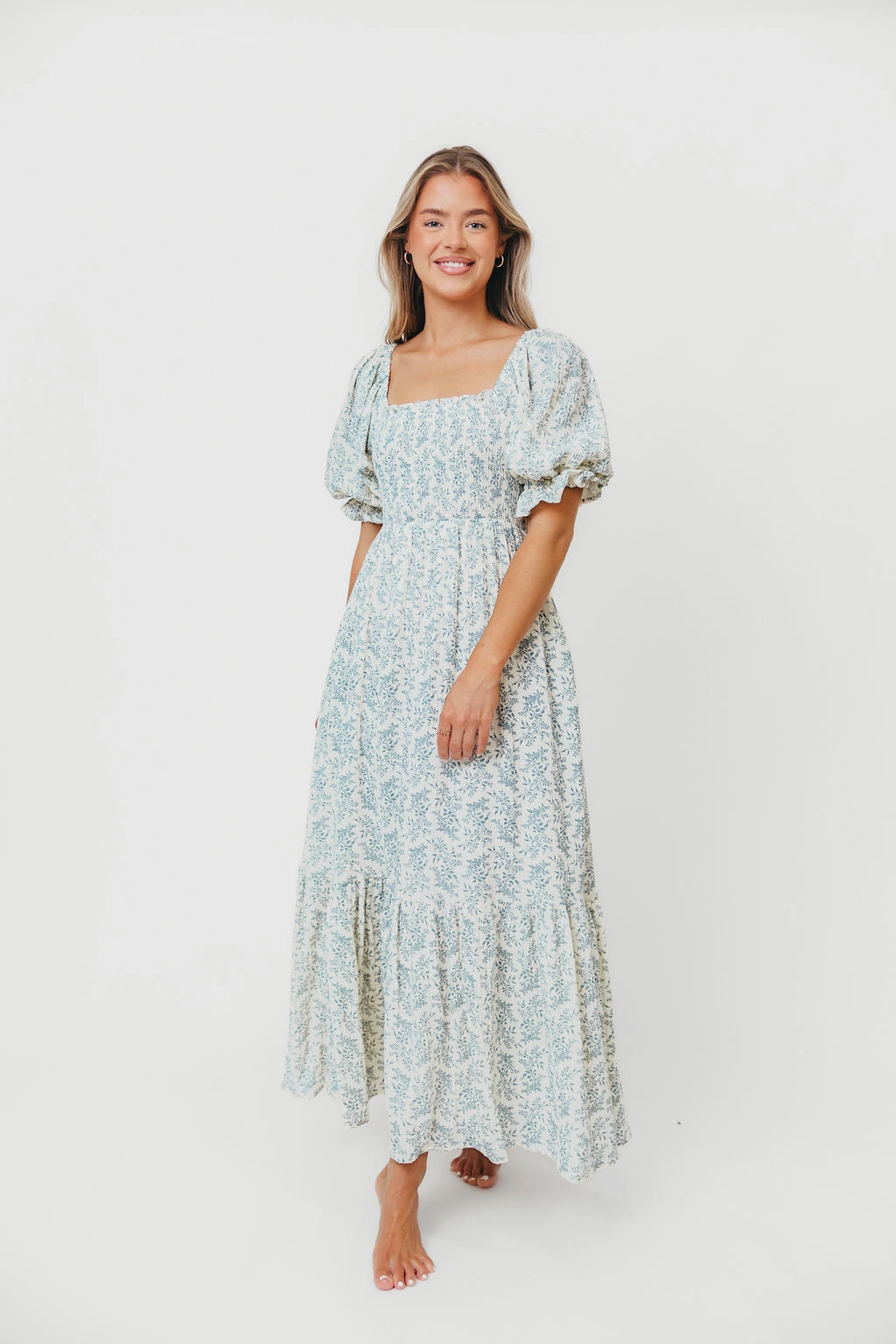 Livvy 100% Cotton Maxi Dress in Blue Foliage - Bump Friendly & Inclusive Sizing