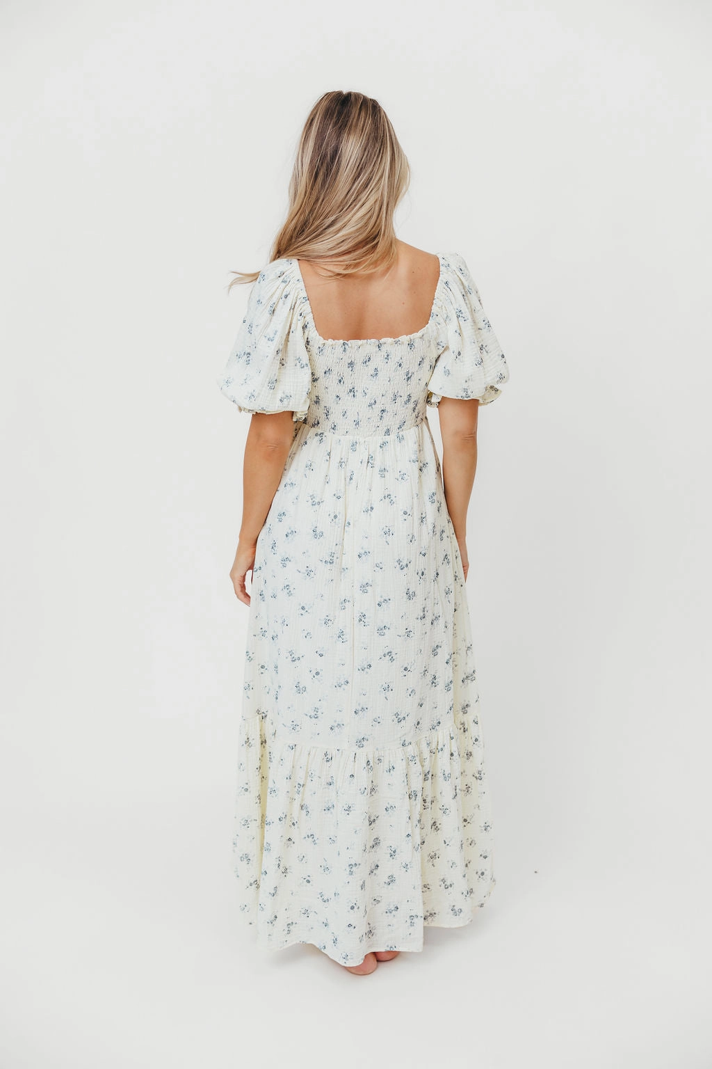 Livvy 100% Cotton Maxi Dress in Dusty Blue Floral - Bump Friendly & Inclusive Sizing