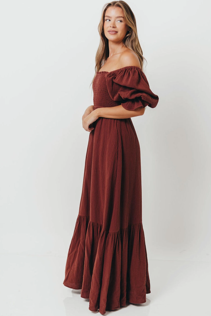 Livvy 100% Cotton Maxi Dress in Rust Brown - Bump Friendly