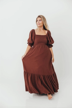 Livvy 100% Cotton Maxi Dress in Rust Brown - Bump Friendly Livvy 100% Cotton Maxi Dress in Rust Brown - Bump Friendly