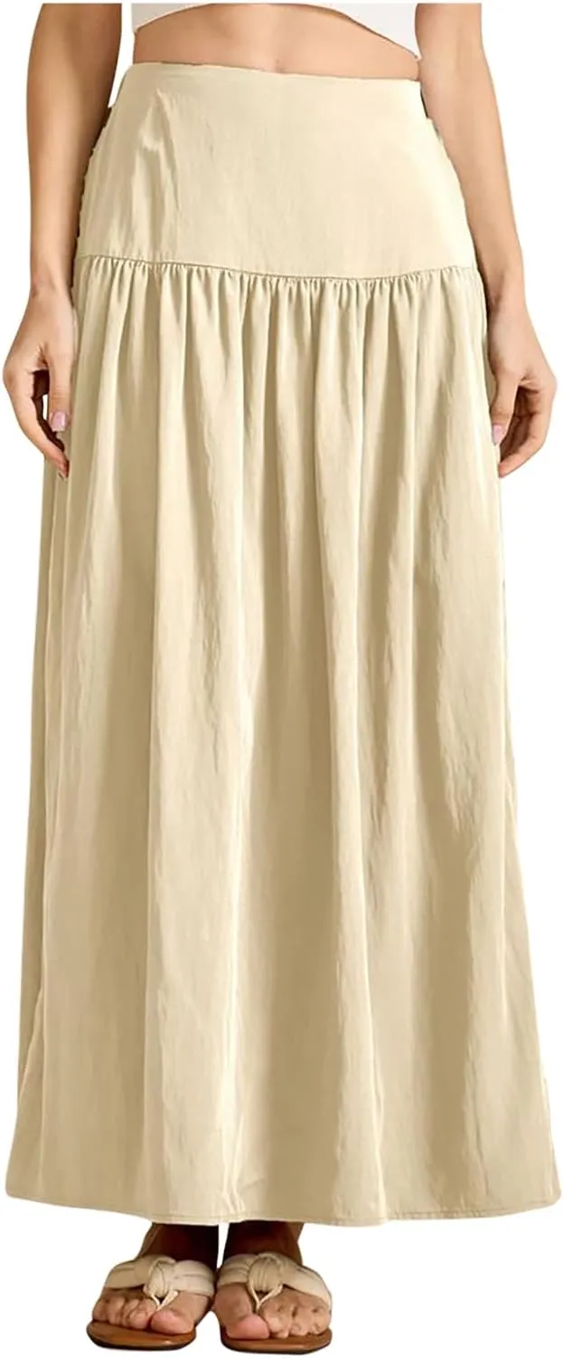 Lmdudan 2025 Summer Maxi Skirts for Women Ankle Length Skirt Casual Long Elastic High Waisted Skirt Beach Mini Skirts
