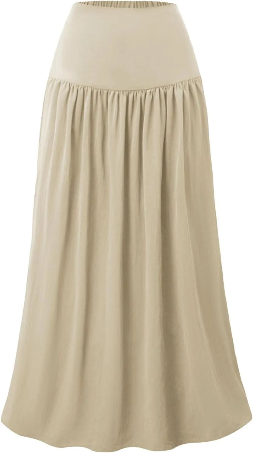 Lmdudan 2025 Summer Maxi Skirts for Women Ankle Length Skirt Casual Long Elastic High Waisted Skirt Beach Mini Skirts