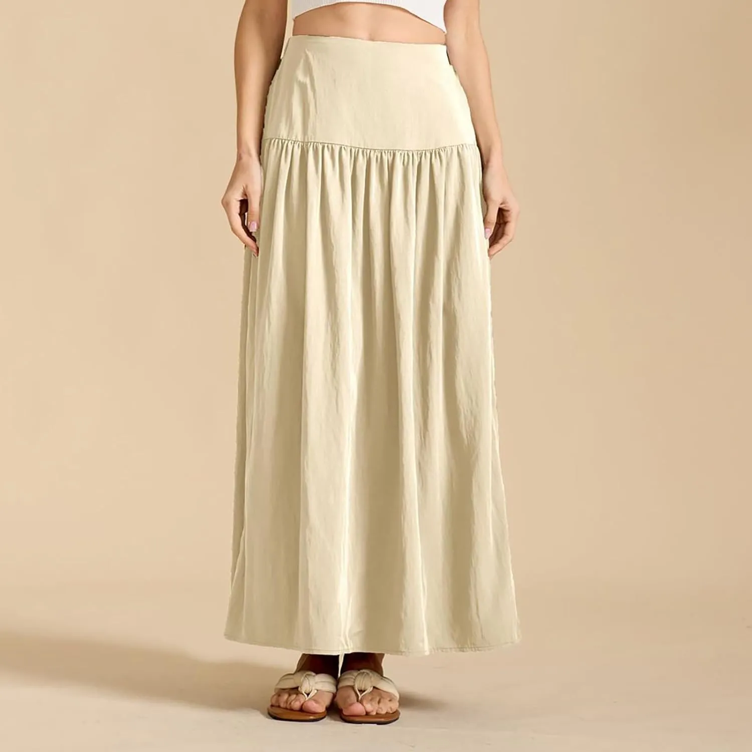 Lmdudan 2025 Summer Maxi Skirts for Women Ankle Length Skirt Casual Long Elastic High Waisted Skirt Beach Mini Skirts