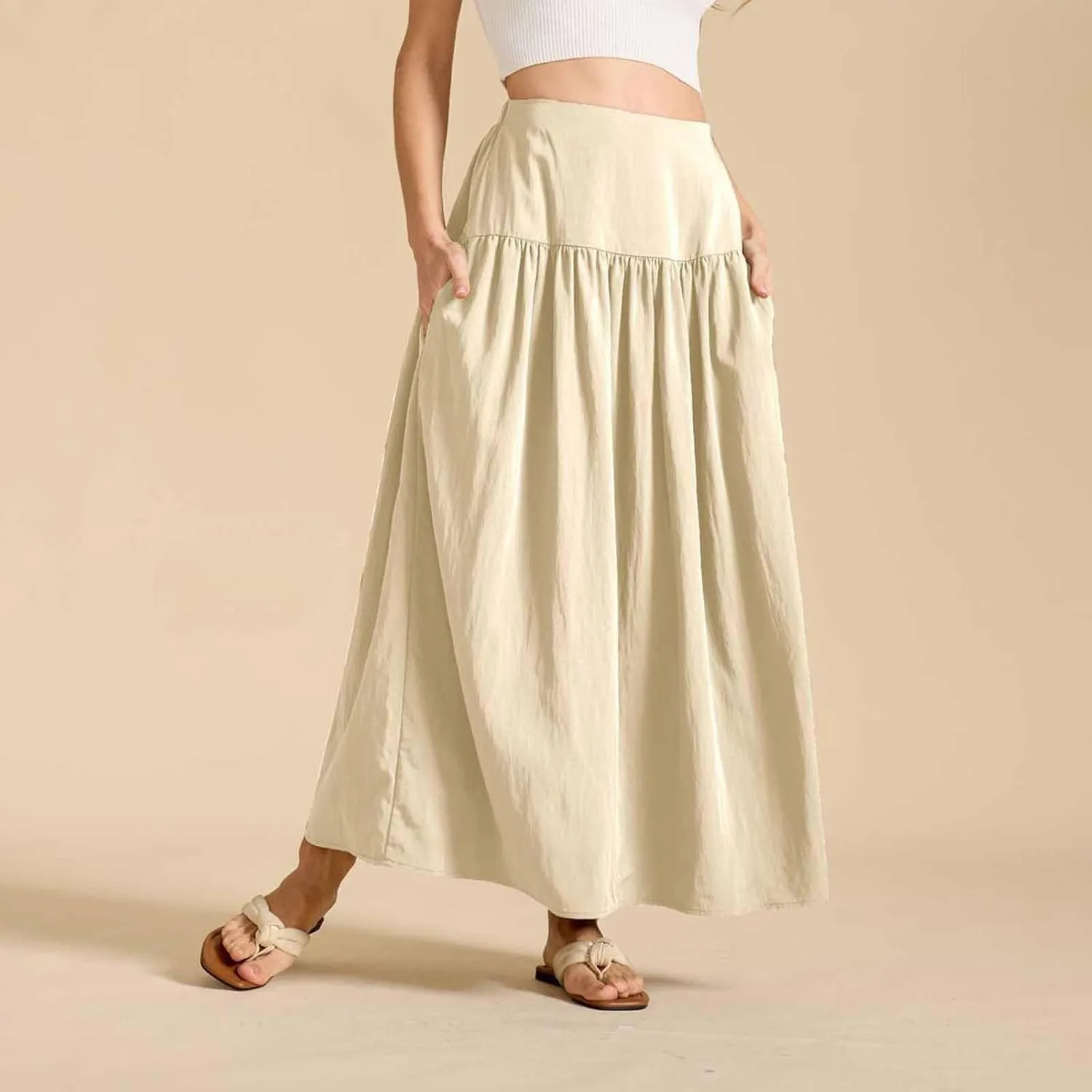 Lmdudan 2025 Summer Maxi Skirts for Women Ankle Length Skirt Casual Long Elastic High Waisted Skirt Beach Mini Skirts