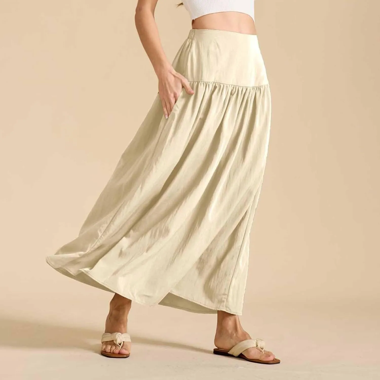 Lmdudan 2025 Summer Maxi Skirts for Women Ankle Length Skirt Casual Long Elastic High Waisted Skirt Beach Mini Skirts