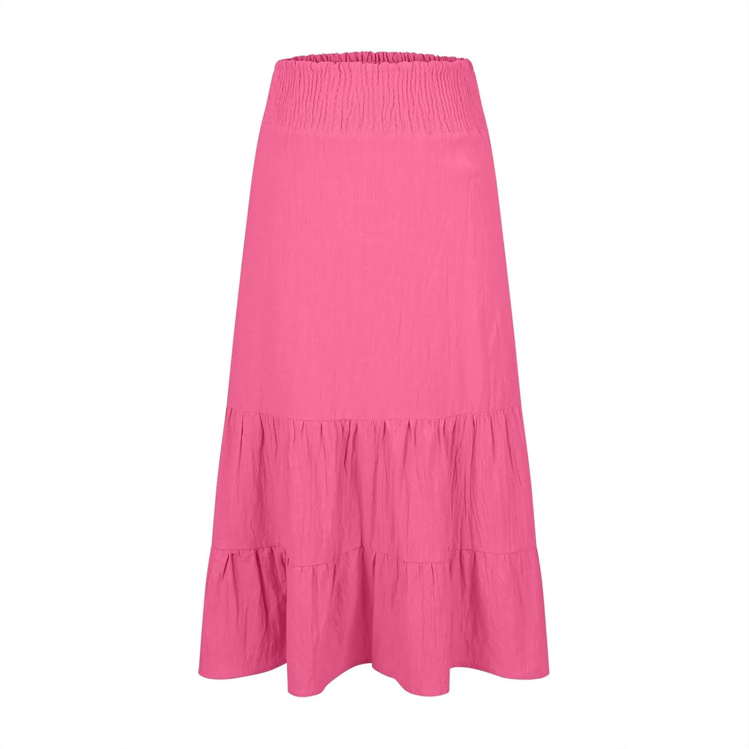 Lmdudan 2025 Women Summer Casual Elegant Smock Layered Tiered Maxi Skirt High Waisted A Line Flowy Long Skirts with Pockets