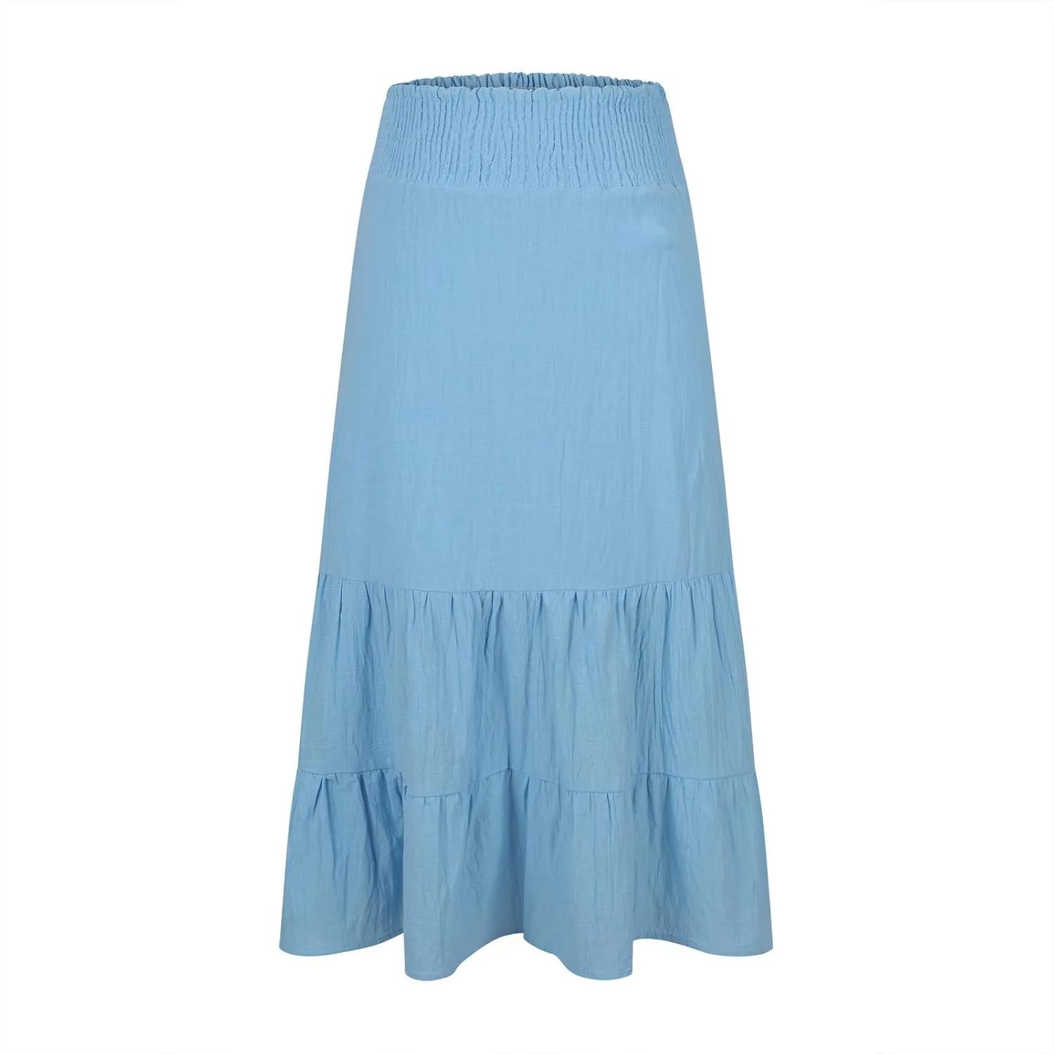 Lmdudan 2025 Women Summer Casual Elegant Smock Layered Tiered Maxi Skirt High Waisted A Line Flowy Long Skirts with Pockets