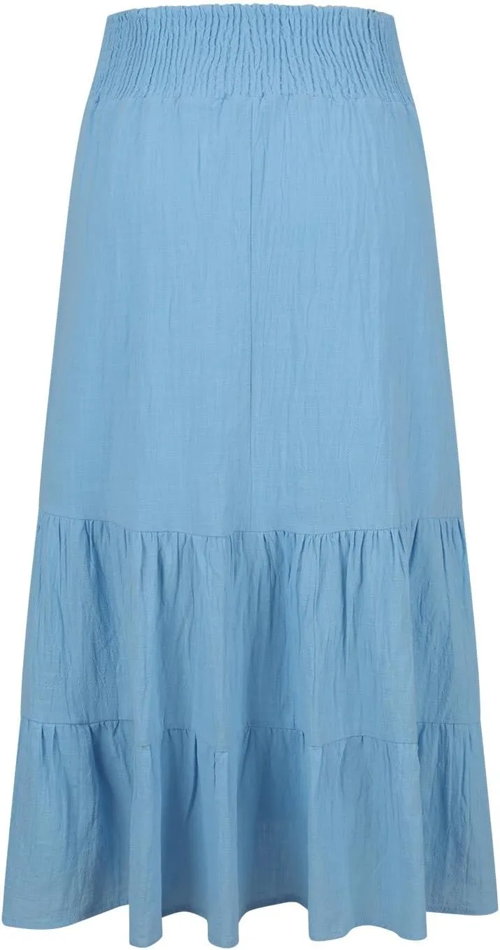 Lmdudan 2025 Women Summer Casual Elegant Smock Layered Tiered Maxi Skirt High Waisted A Line Flowy Long Skirts with Pockets
