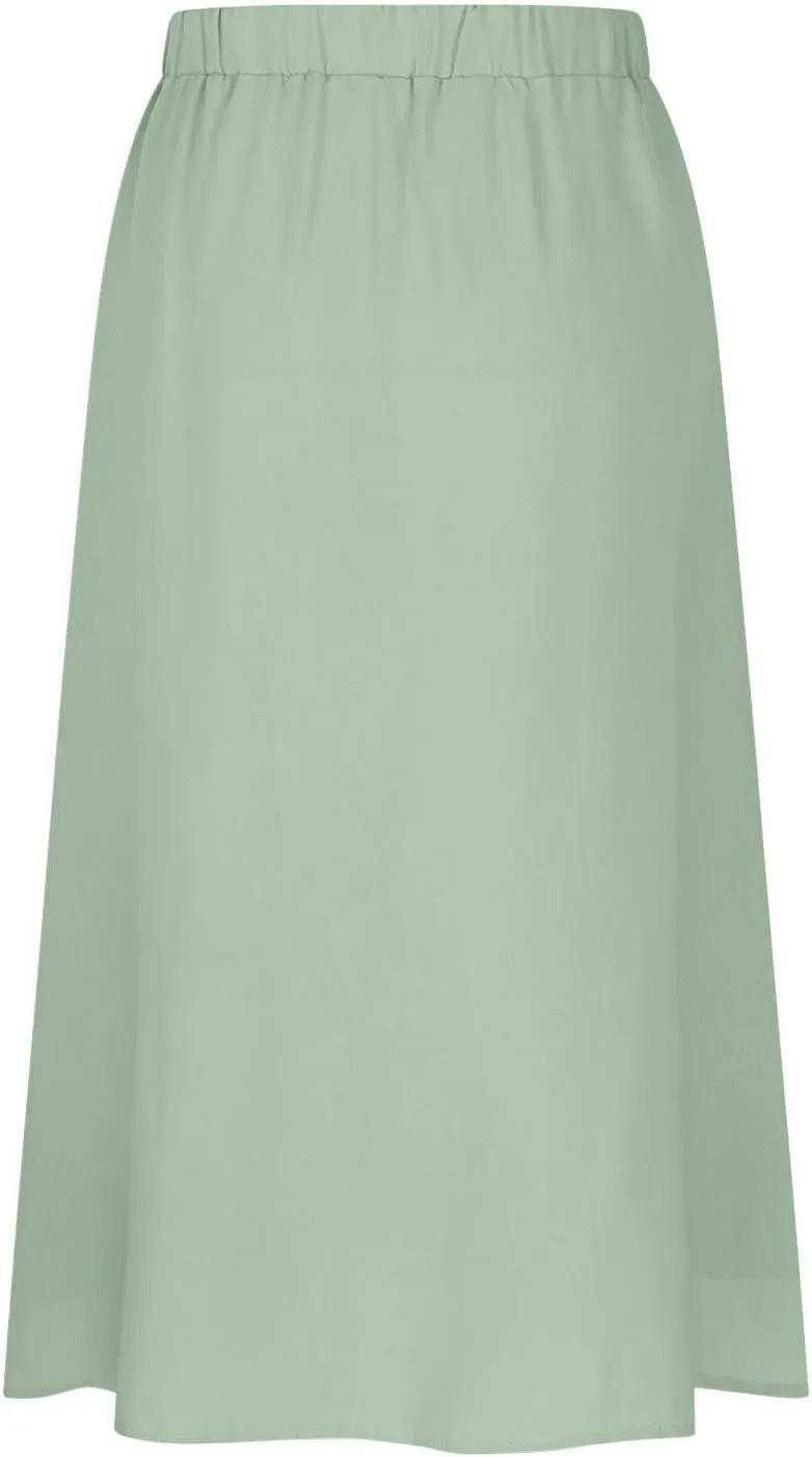Lmdudan Women Button Down Flare Midi Skirt Trendy High Waisted A Line Flowy Skirts 2025 Summer Beach Solid Color Skirts