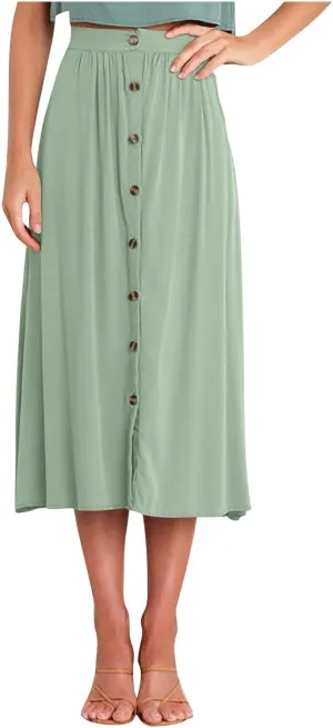 Lmdudan Women Button Down Flare Midi Skirt Trendy High Waisted A Line Flowy Skirts 2025 Summer Beach Solid Color Skirts