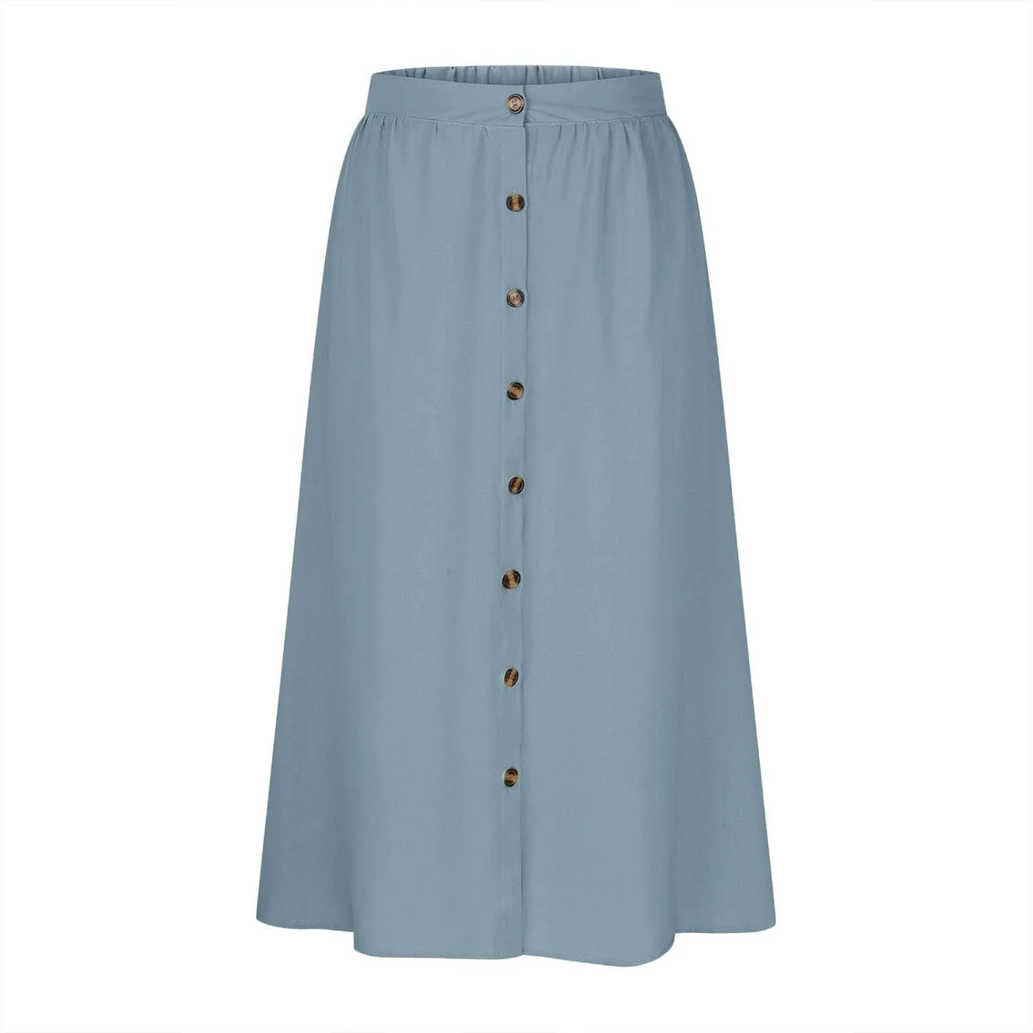 Lmdudan Women Button Down Flare Midi Skirt Trendy High Waisted A Line Flowy Skirts 2025 Summer Beach Solid Color Skirts