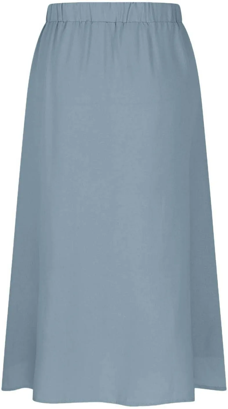 Lmdudan Women Button Down Flare Midi Skirt Trendy High Waisted A Line Flowy Skirts 2025 Summer Beach Solid Color Skirts