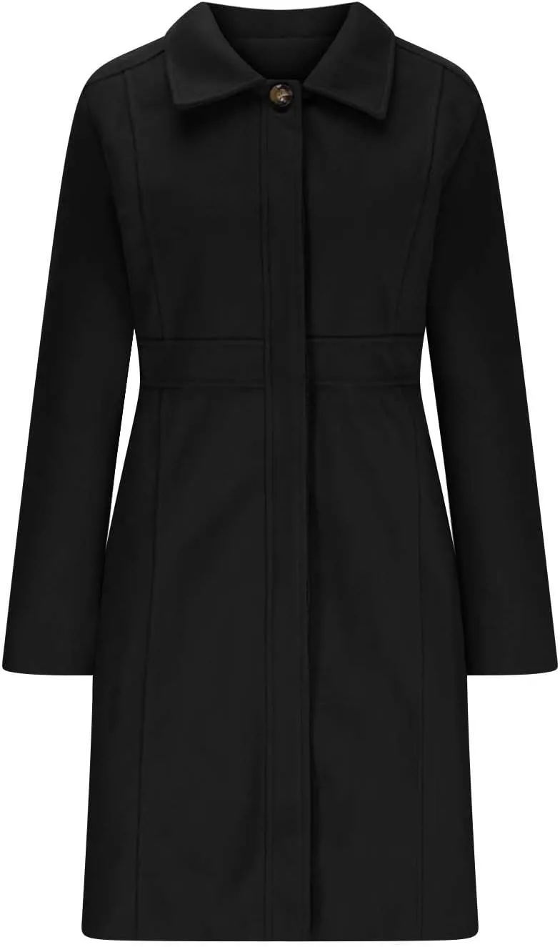 Lmdudan Women's Elegant Single Breasted Coat Long Sleeve Mid Winter Overcoat Work Office Pea Coats Fashion Trench Coats