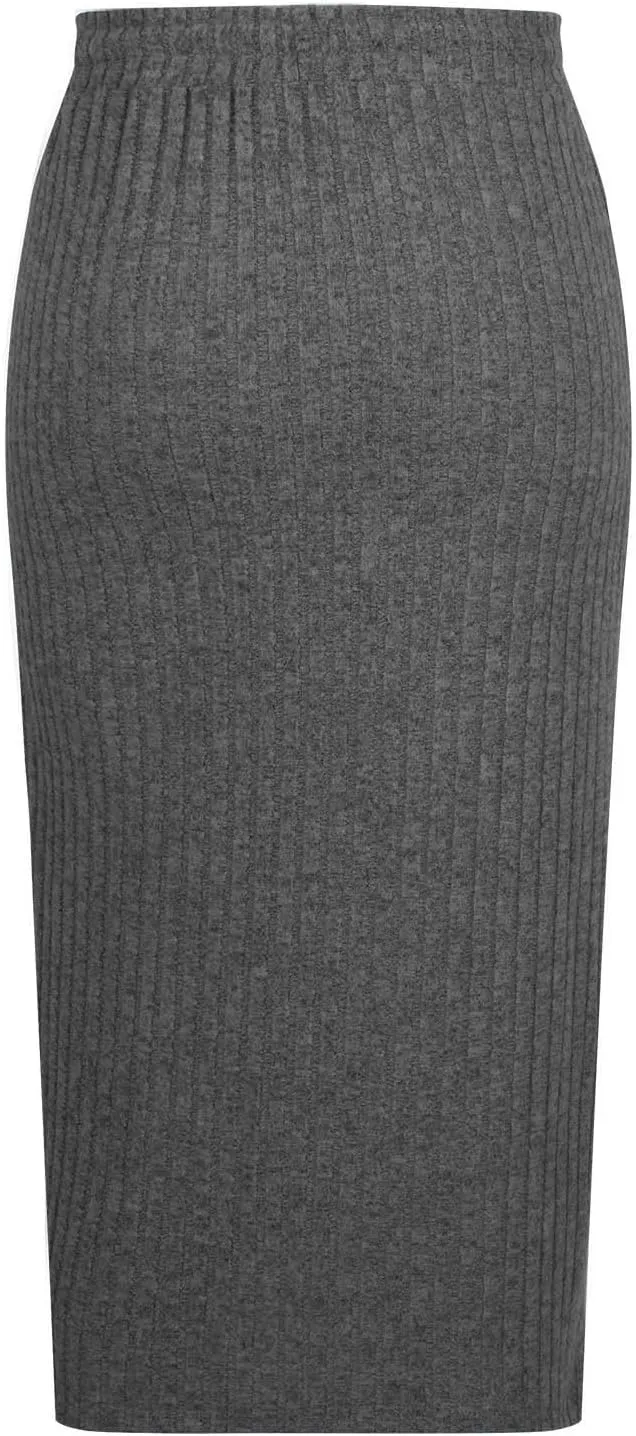 Lmdudan Women's Midi Skirt 2025 Trendy Elastic High Waisted Casual Stretchy Skirts Bodycon Knitted Pencil Skirts with Pocket