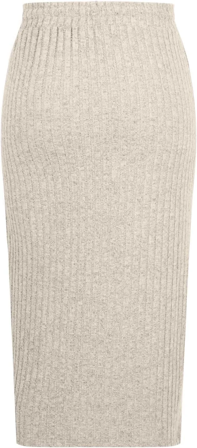 Lmdudan Women's Midi Skirt 2025 Trendy Elastic High Waisted Casual Stretchy Skirts Bodycon Knitted Pencil Skirts with Pocket