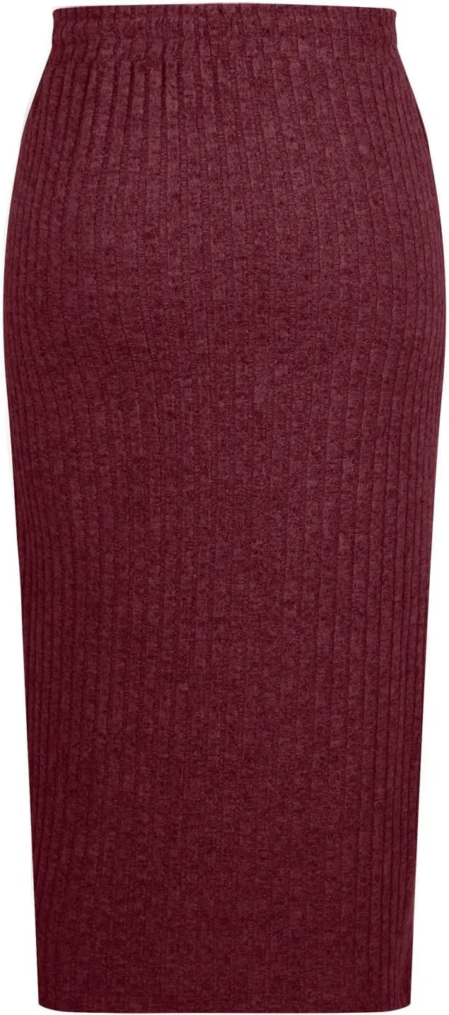 Lmdudan Women's Midi Skirt 2025 Trendy Elastic High Waisted Casual Stretchy Skirts Bodycon Knitted Pencil Skirts with Pocket