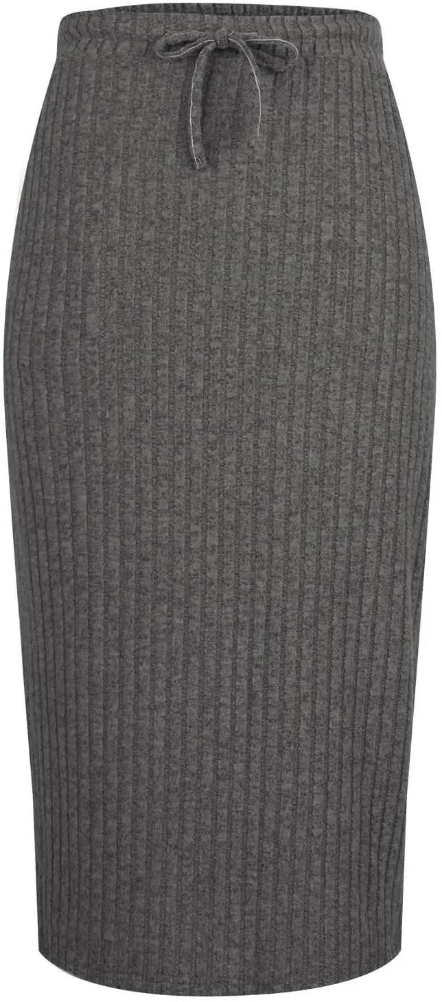 Lmdudan Women's Midi Skirt 2025 Trendy Elastic High Waisted Casual Stretchy Skirts Bodycon Knitted Pencil Skirts with Pocket