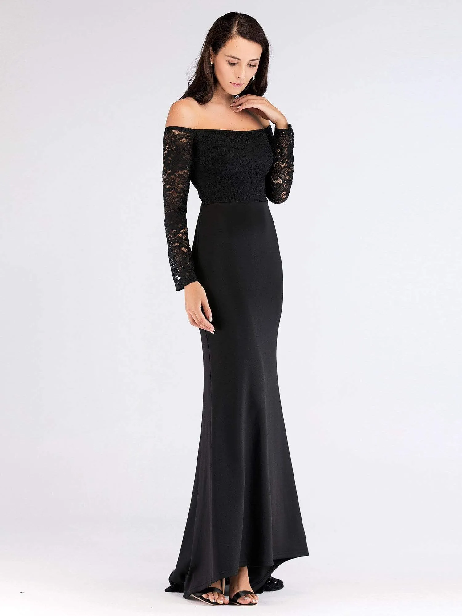 Long Black Off Shoulder Evening Dress