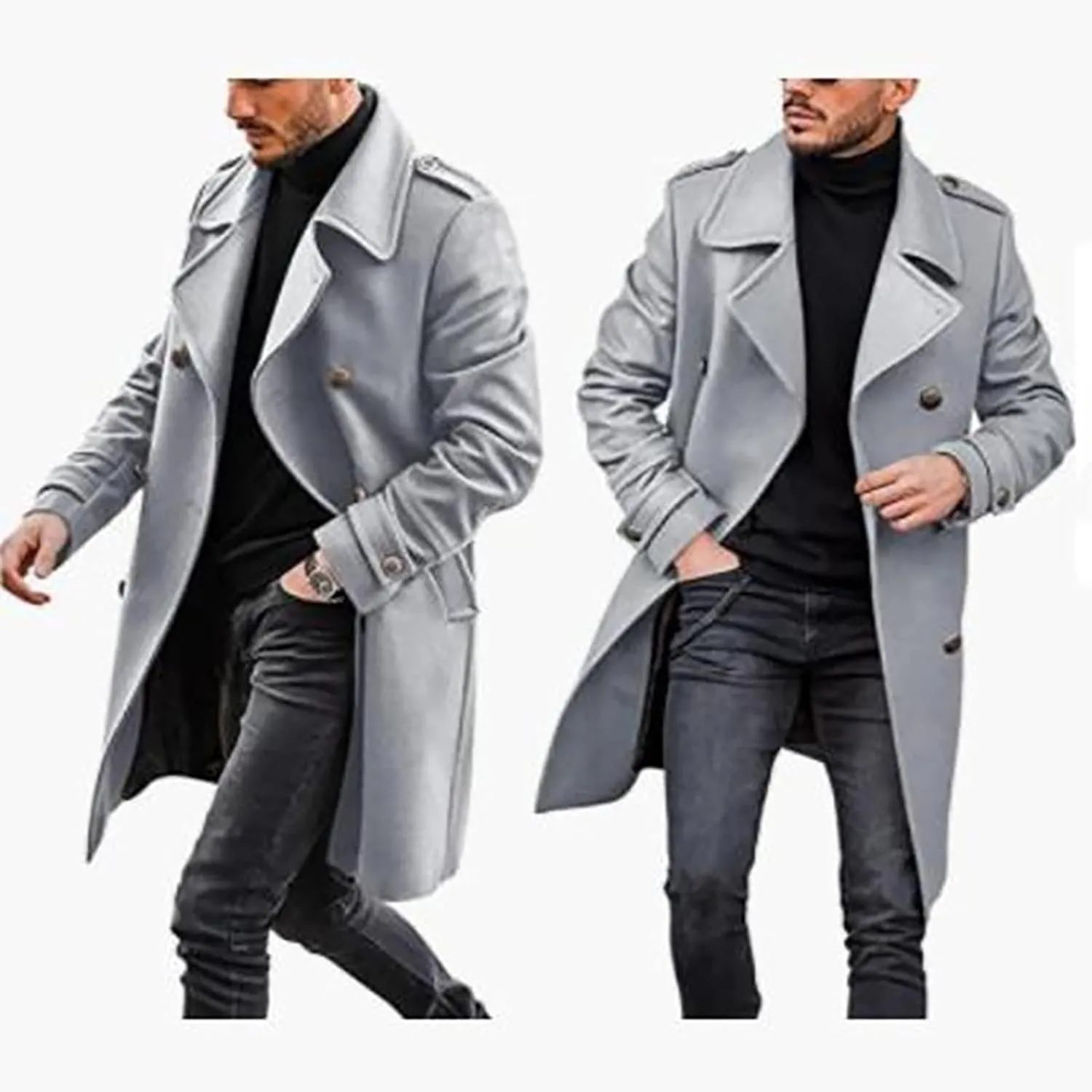 Long Coat Men Coat Autumn British Woolen Double Breasted Extended Coat Men'S Wool Jackets Coats Trench Coat Mens