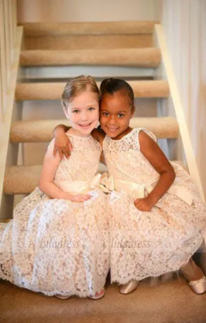 Long Flower Girl Dresses Children Birthday Dress A Line Lace Kids Wedding Party Dresses