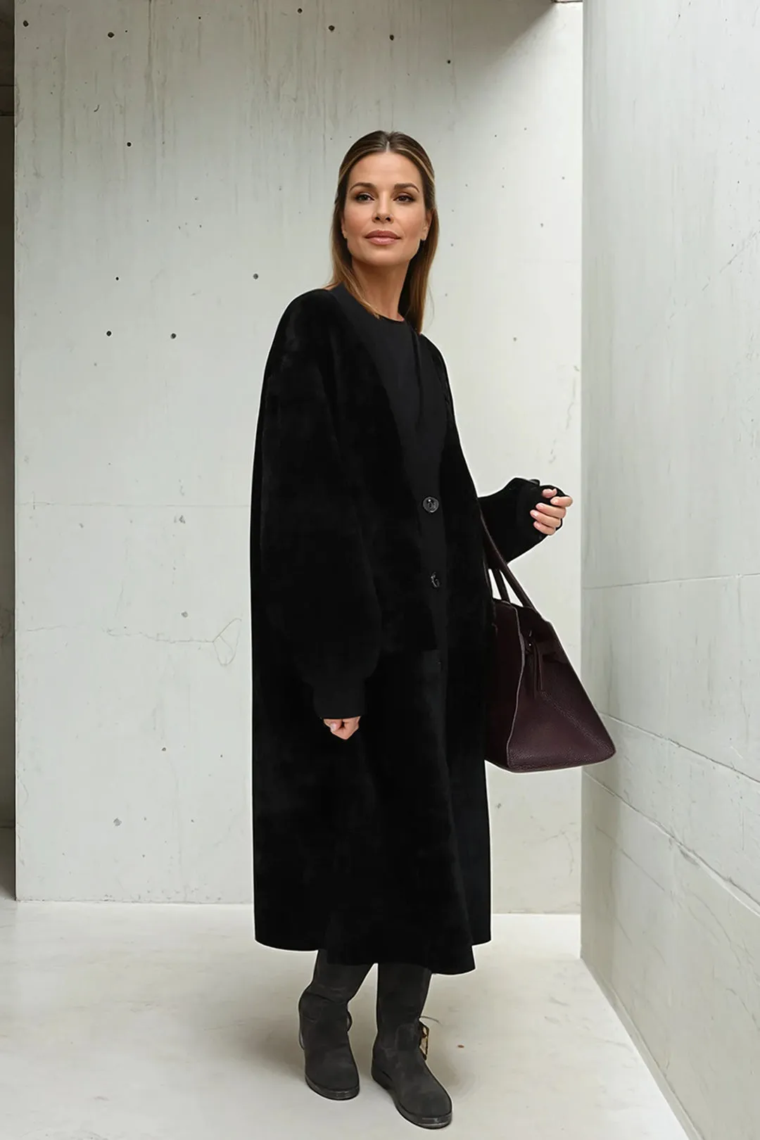 LONG ITALIAN SHEARLING BUTTON COAT