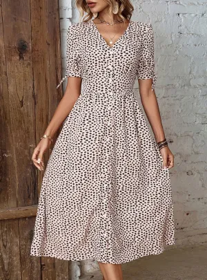 Long Leopard Print V-neck Dress