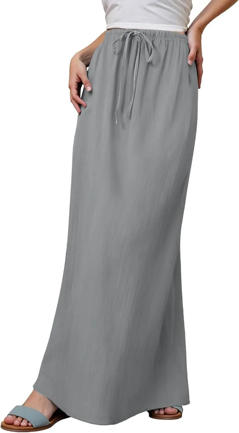 Long Skirt for Summer Casual Slim Fit Stretchy High Elastic Waist Flowy Flare Long Skirts for Women Trendy Clothes