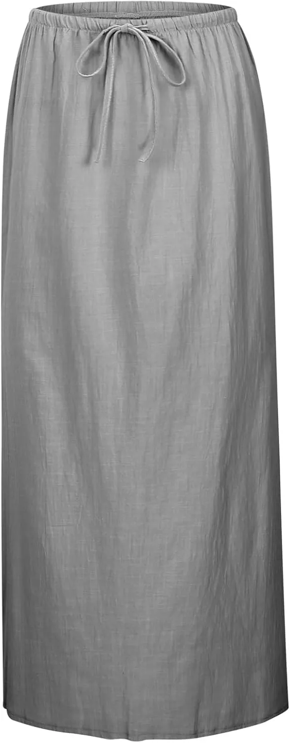Long Skirt for Summer Casual Slim Fit Stretchy High Elastic Waist Flowy Flare Long Skirts for Women Trendy Clothes