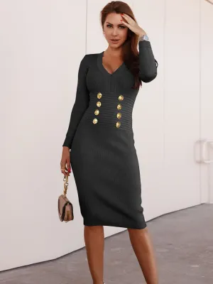 Long Sleeve Knit Pullover Midi Dresses
