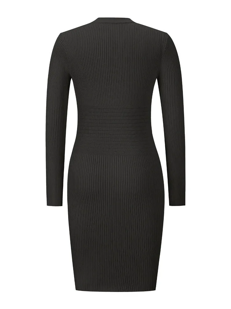 Long Sleeve Knit Pullover Midi Dresses