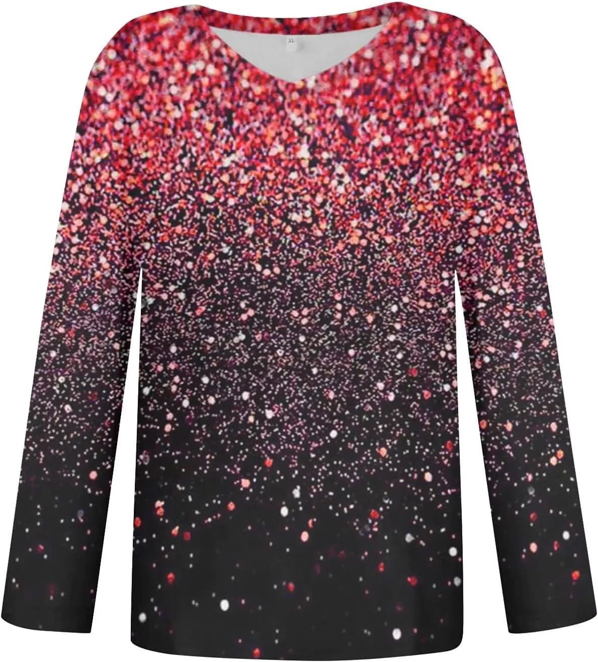 Long Sleeve Shirts for Women V Neck Sequin Tops Casual Comfy Daily Pullover Floral Printed Sparkly Party Blouse