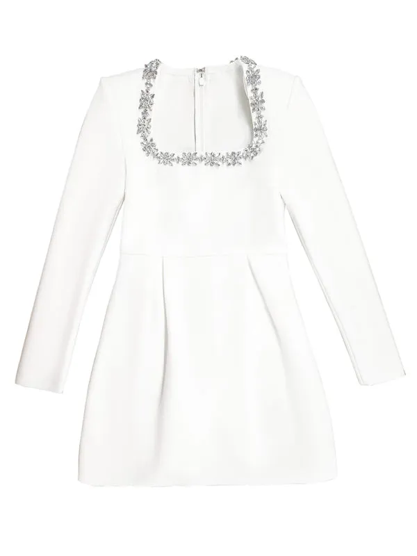 Long-Sleeve White Dress with Crystal Accents