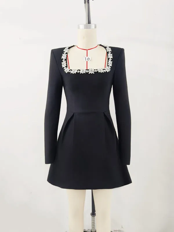 Long-Sleeve White Dress with Crystal Accents