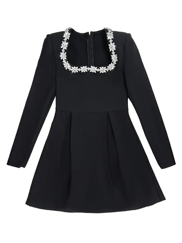Long-Sleeve White Dress with Crystal Accents