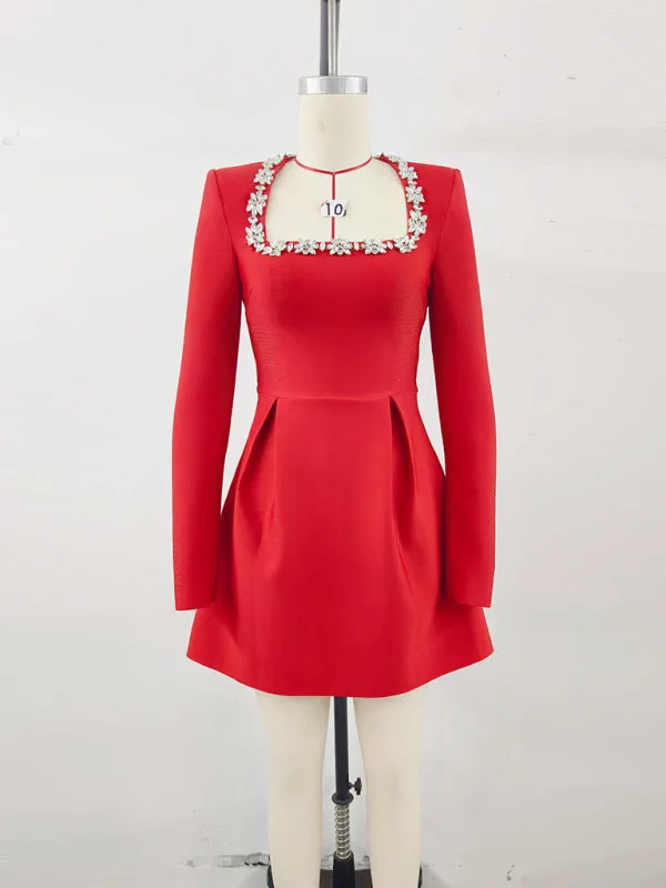 Long-Sleeve White Dress with Crystal Accents