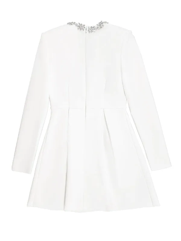 Long-Sleeve White Dress with Crystal Accents