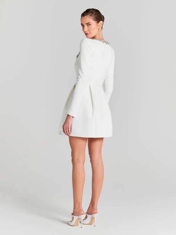 Long-Sleeve White Dress with Crystal Accents