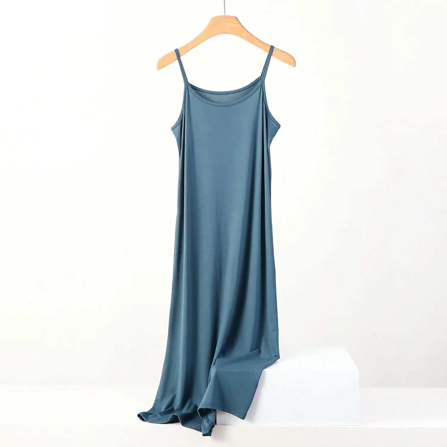 Long Slip Dress for Women Adjustable Spaghetti Straps Cami Slip Dress Soft Crew Neck Nightgown Pajamas Under Dresses