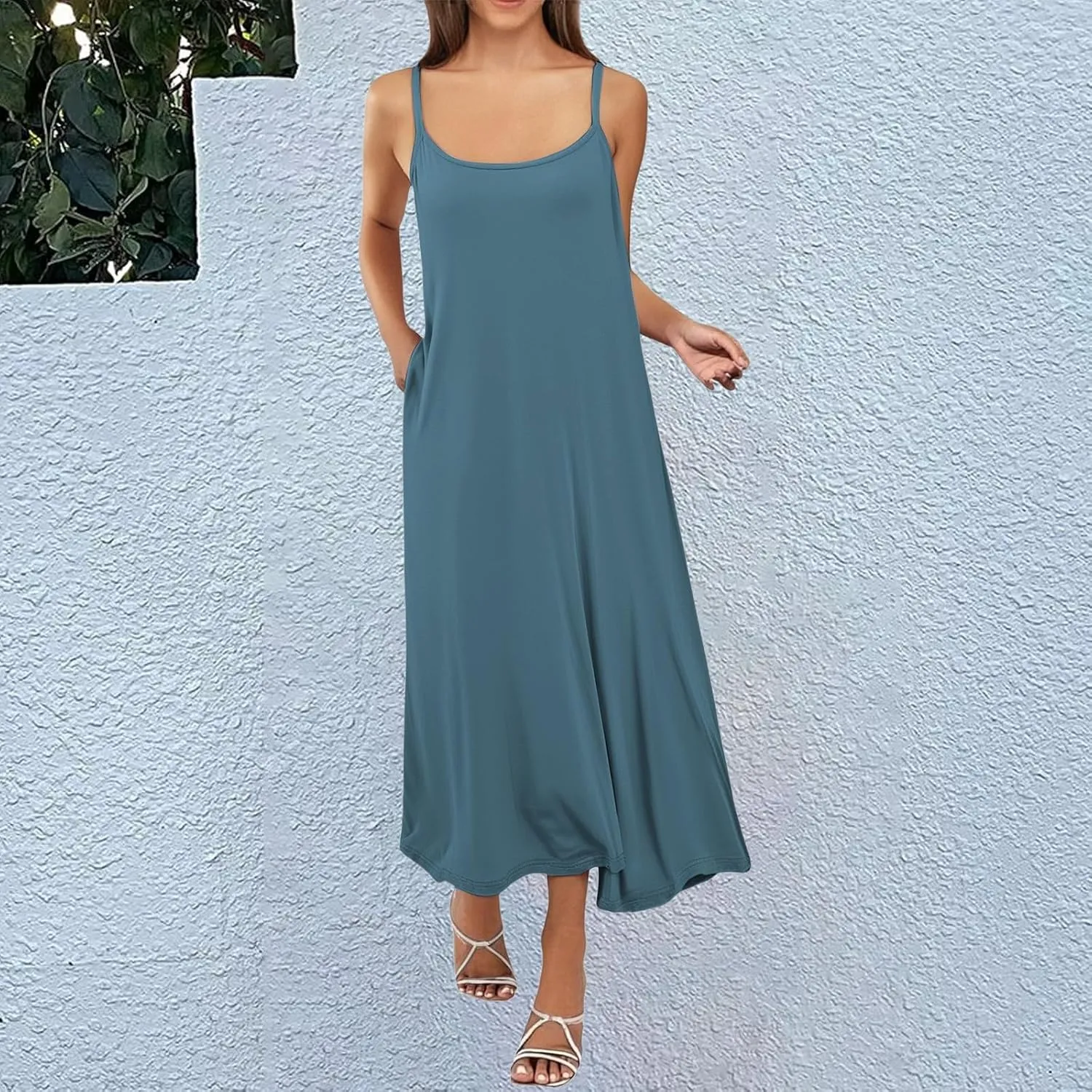 Long Slip Dress for Women Adjustable Spaghetti Straps Cami Slip Dress Soft Crew Neck Nightgown Pajamas Under Dresses