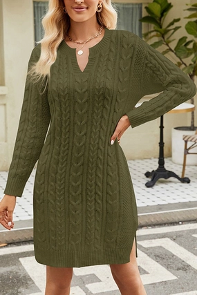 LONG SLEEVE V NECK TWO SIDE SLIT SWEATER DRESS LONG SLEEVE V NECK TWO SIDE SLIT SWEATER DRESS