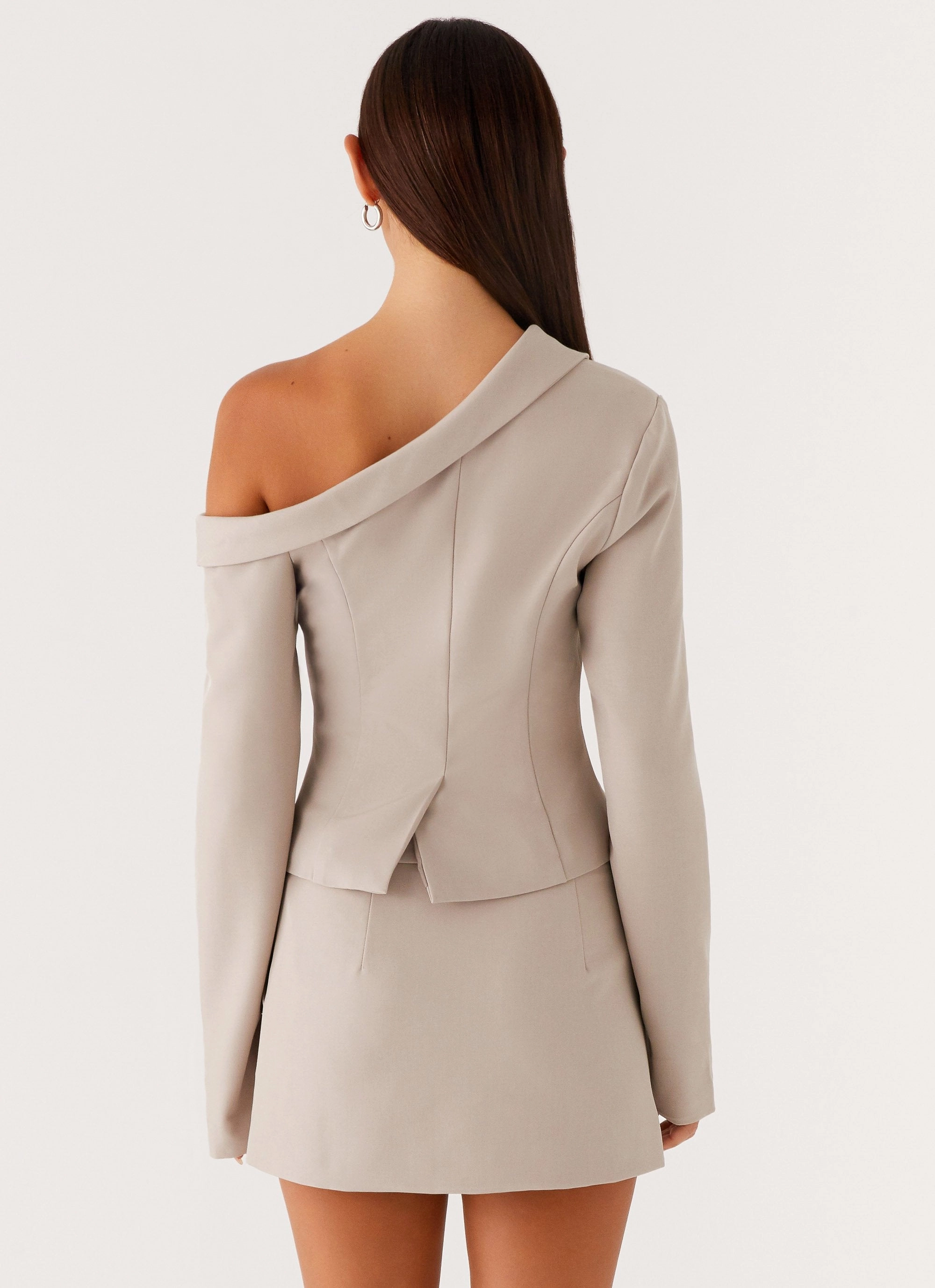 Looking Good Off Shoulder Blazer - Pebble