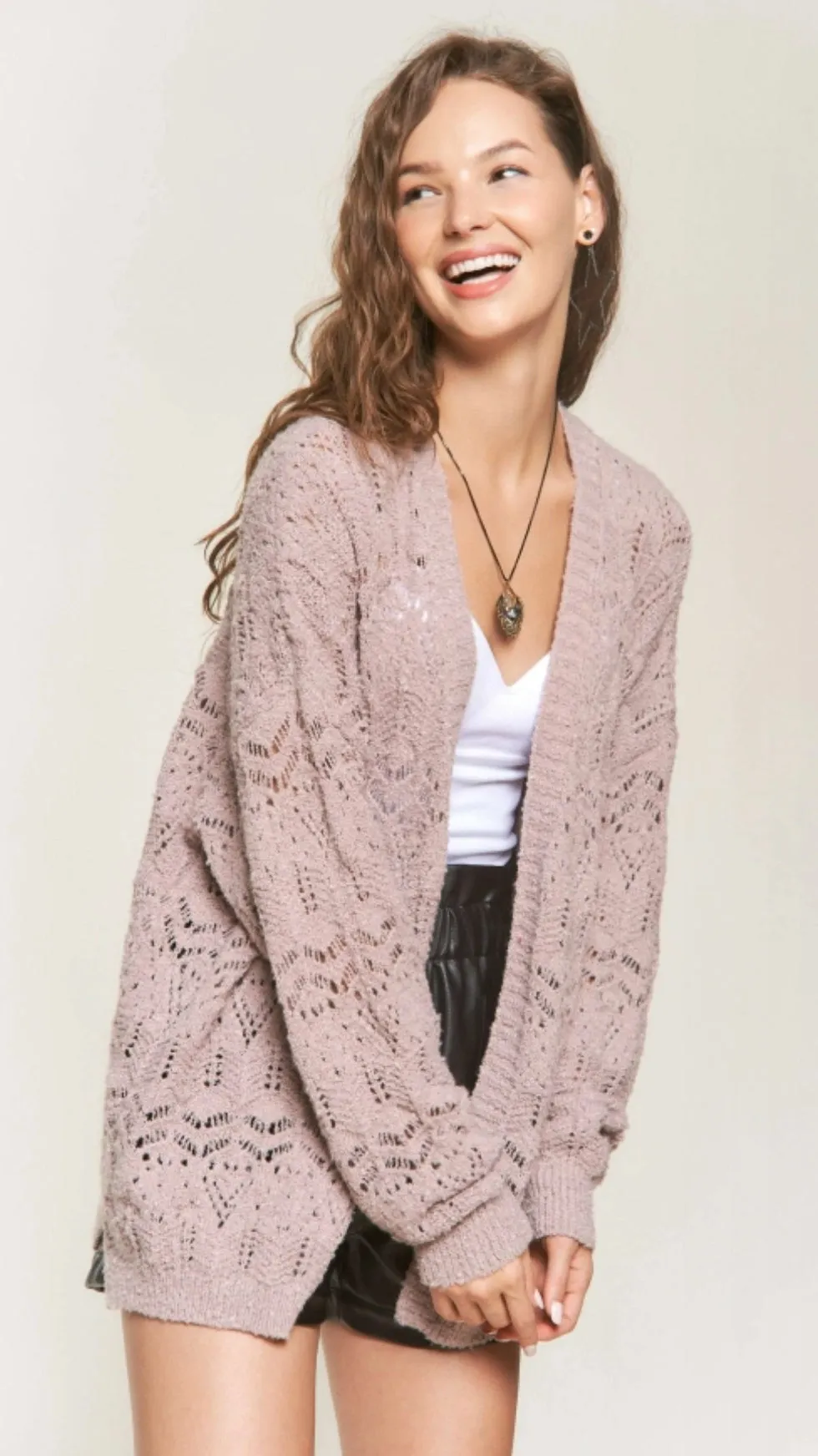 Loose Knit Cardigan in Purple and in Sand