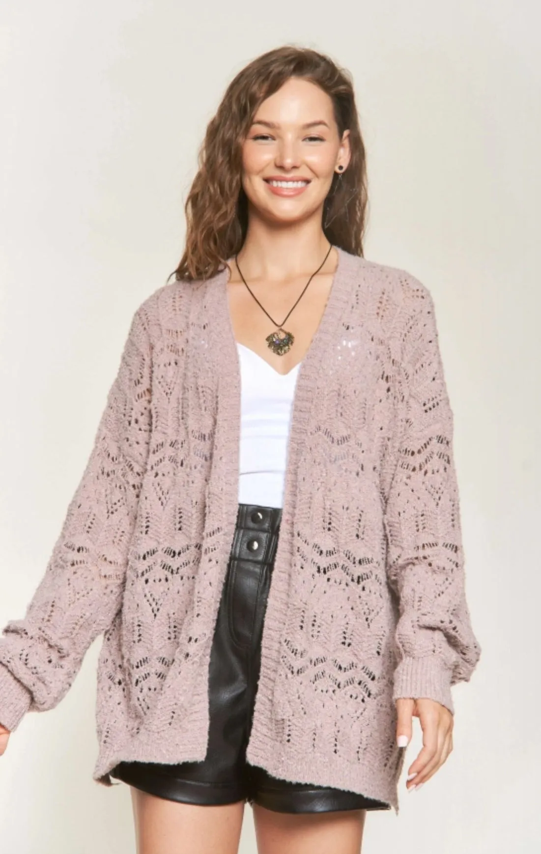 Loose Knit Cardigan in Purple and in Sand