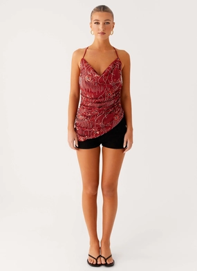 Lost In The Tide Beaded Top - Rust Lost In The Tide Beaded Top - Rust