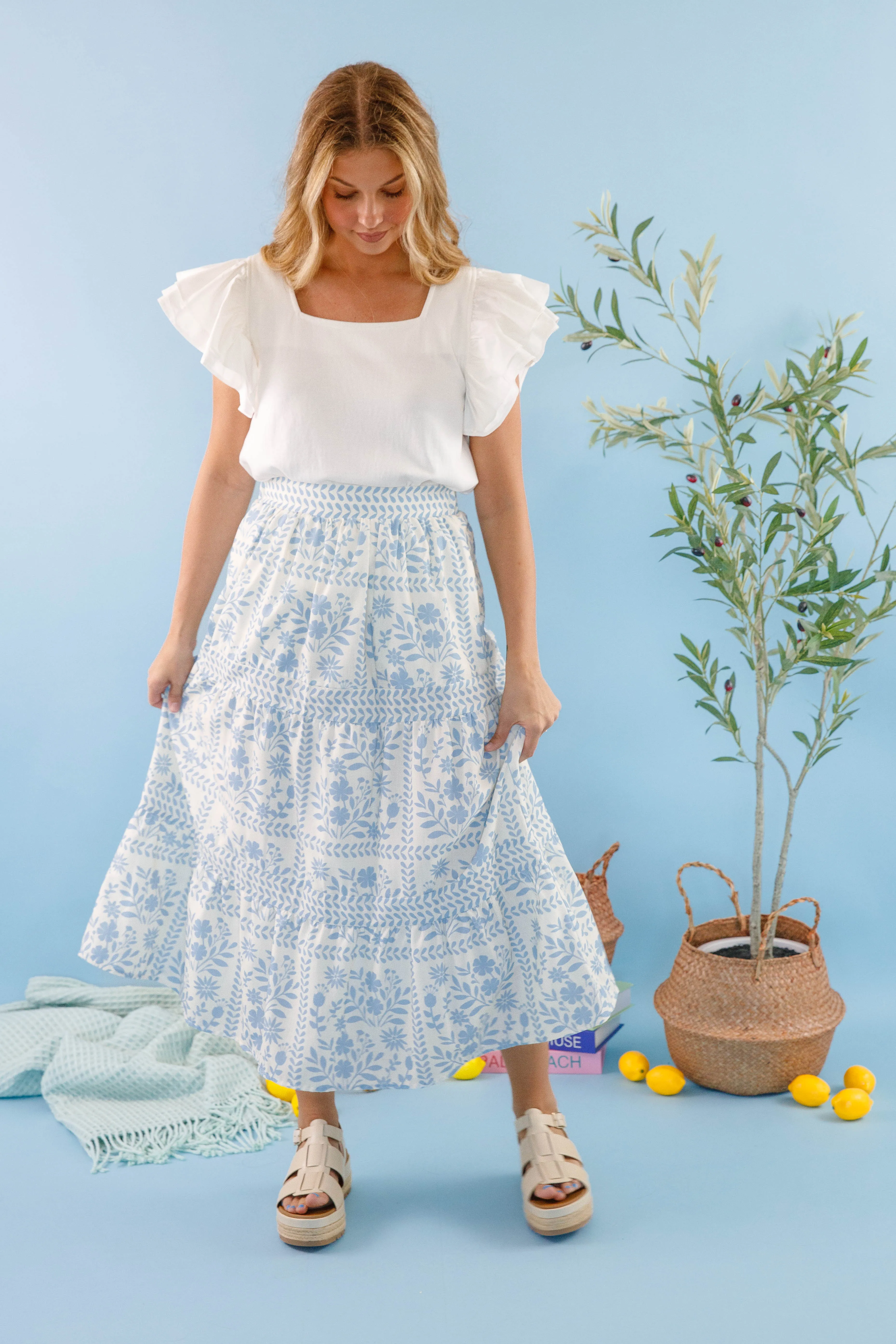 Lots Of Happiness Midi Skirt-Sky Blue