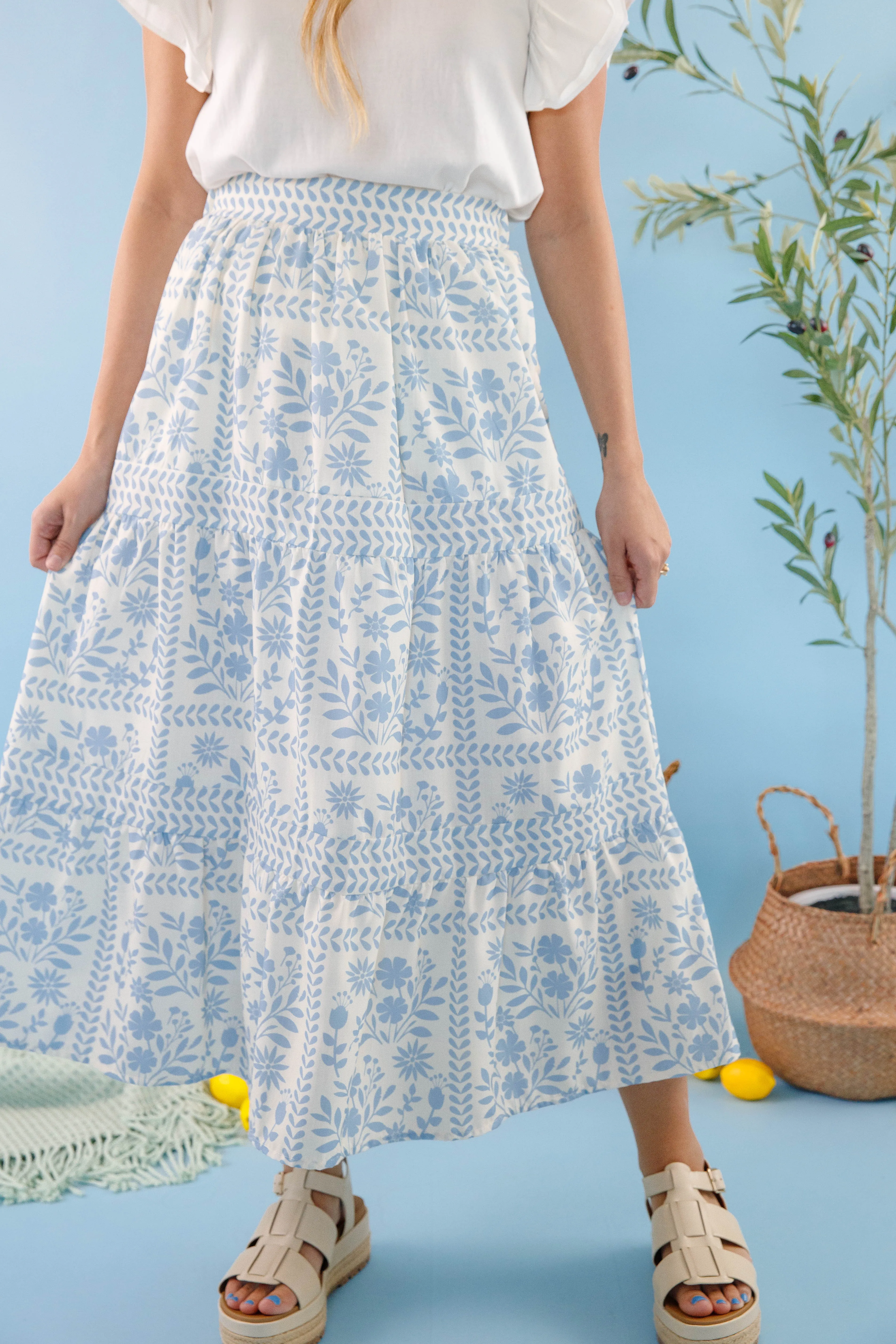 Lots Of Happiness Midi Skirt-Sky Blue