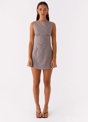 Lotus Tie Back Mini Dress - Chocolate Gingham Lotus Tie Back Mini Dress - Chocolate Gingham