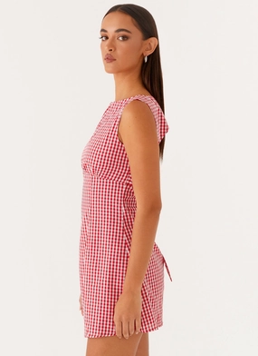 Lotus Tie Back Mini Dress - Red Gingham Lotus Tie Back Mini Dress - Red Gingham