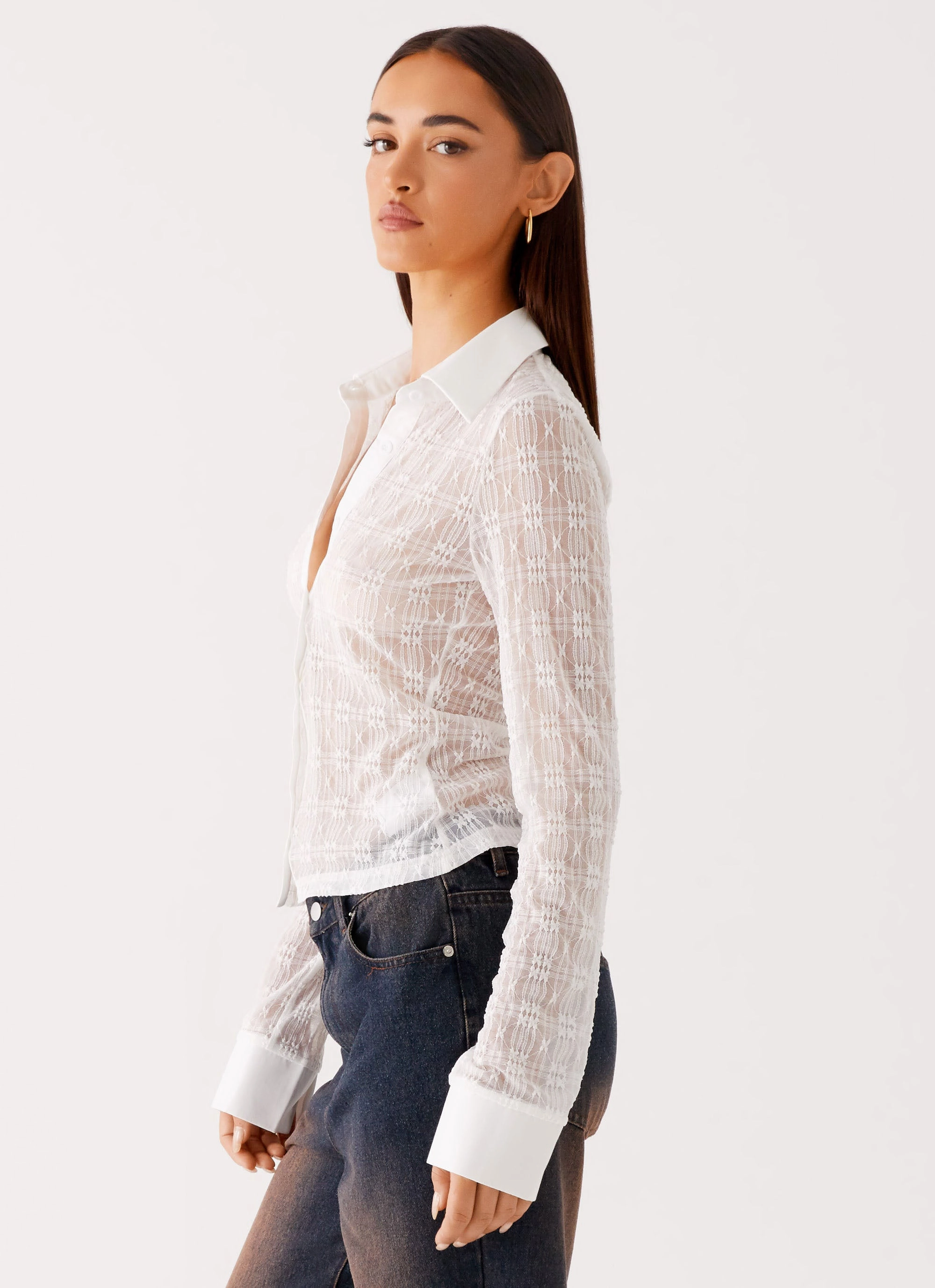Loui Lace Long Sleeve Top - White